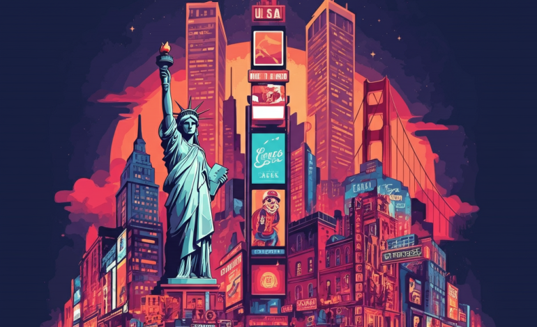 Iconic USA cityscape illustration