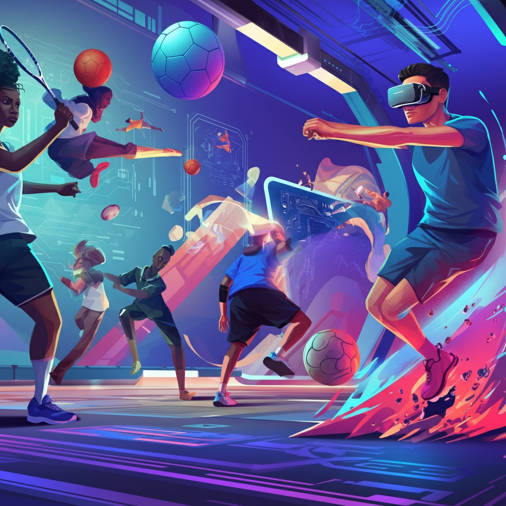 This image captures the dynamic evolution of sports in 2025, highlighting the integration of cutting-edge technology and the celebration of diversity and innovation in athletic performance.