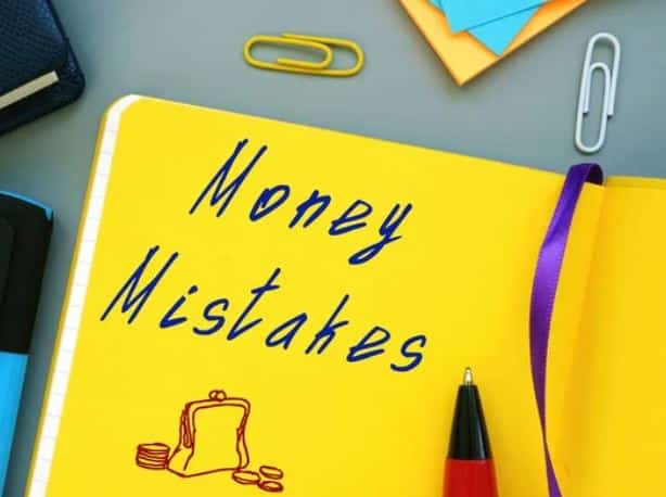 common money mistakes to avoid in your 30s and 40s, featuring colorful icons and key financial tips.